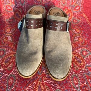 Sofft Adena Women's Waterproof Clog Mule Taupe Suede Buckle Heel Size 11 M